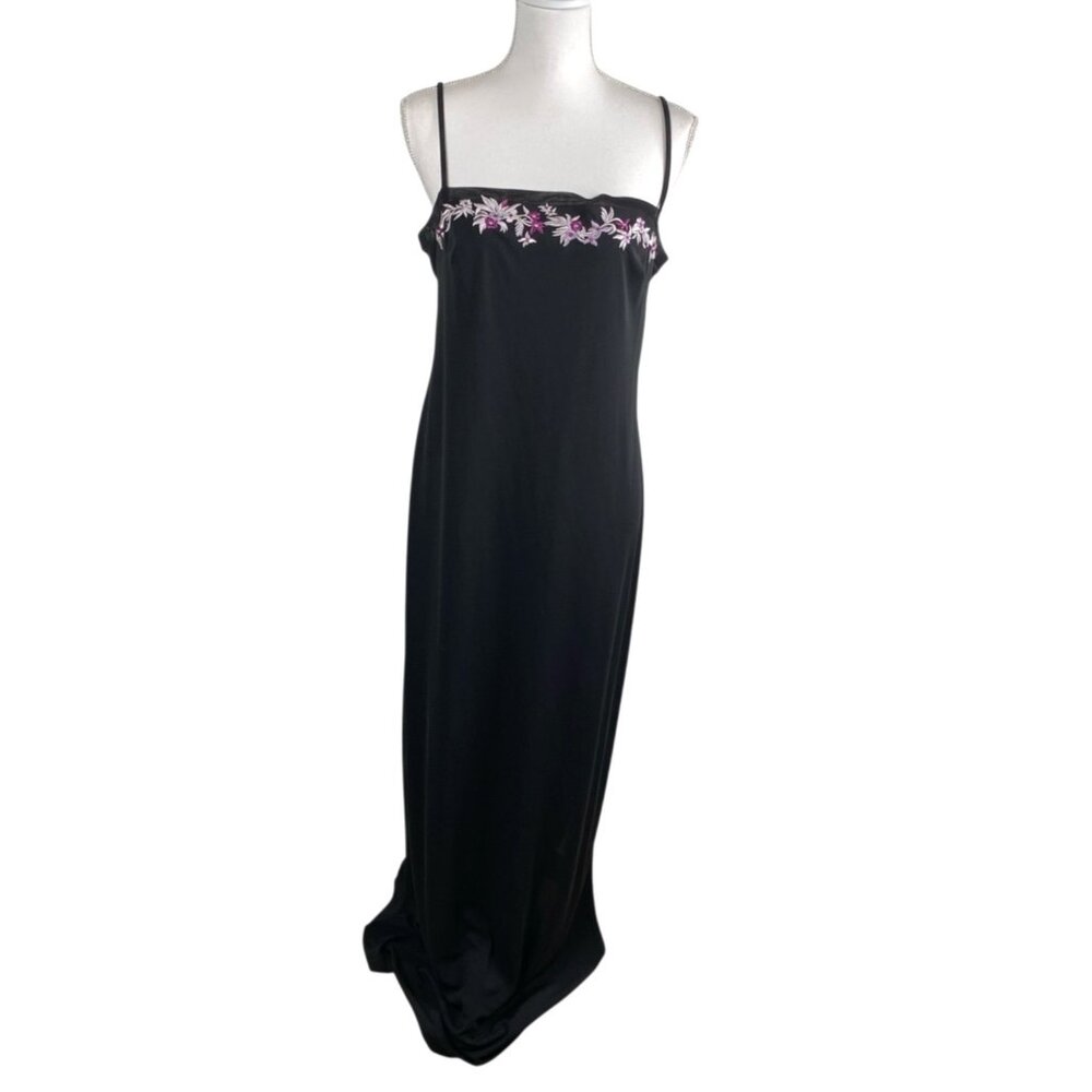 City Triangles Dress Women's Black Sz L Floral Sleeveless Side Slit Formal Y2K